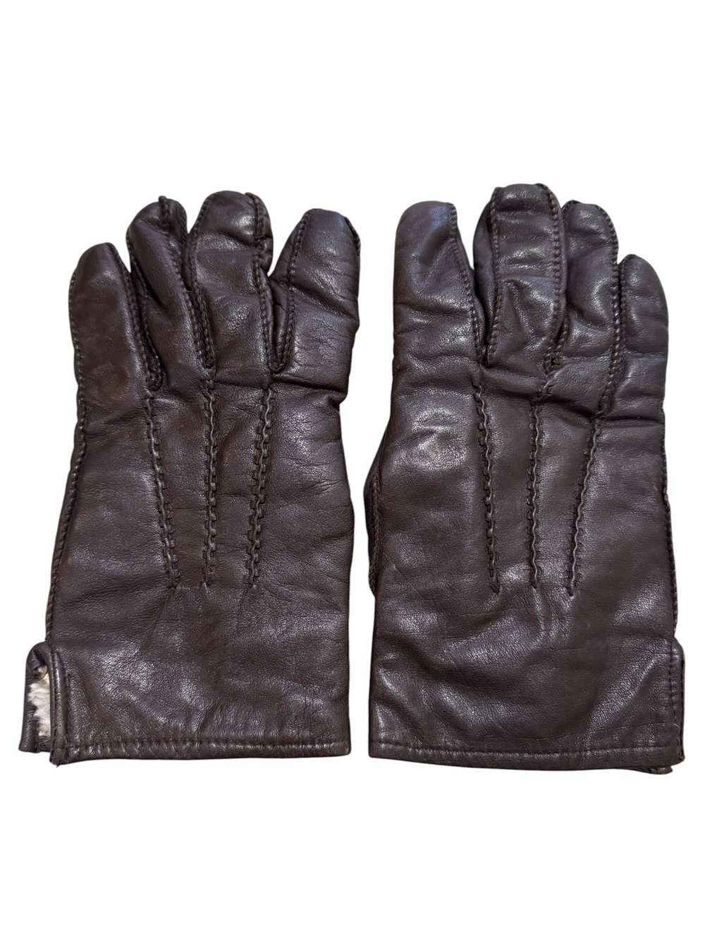 Gates Vintage Brown Leather Fur Lined Gloves Mens Large Grain Cowhide Rabbit